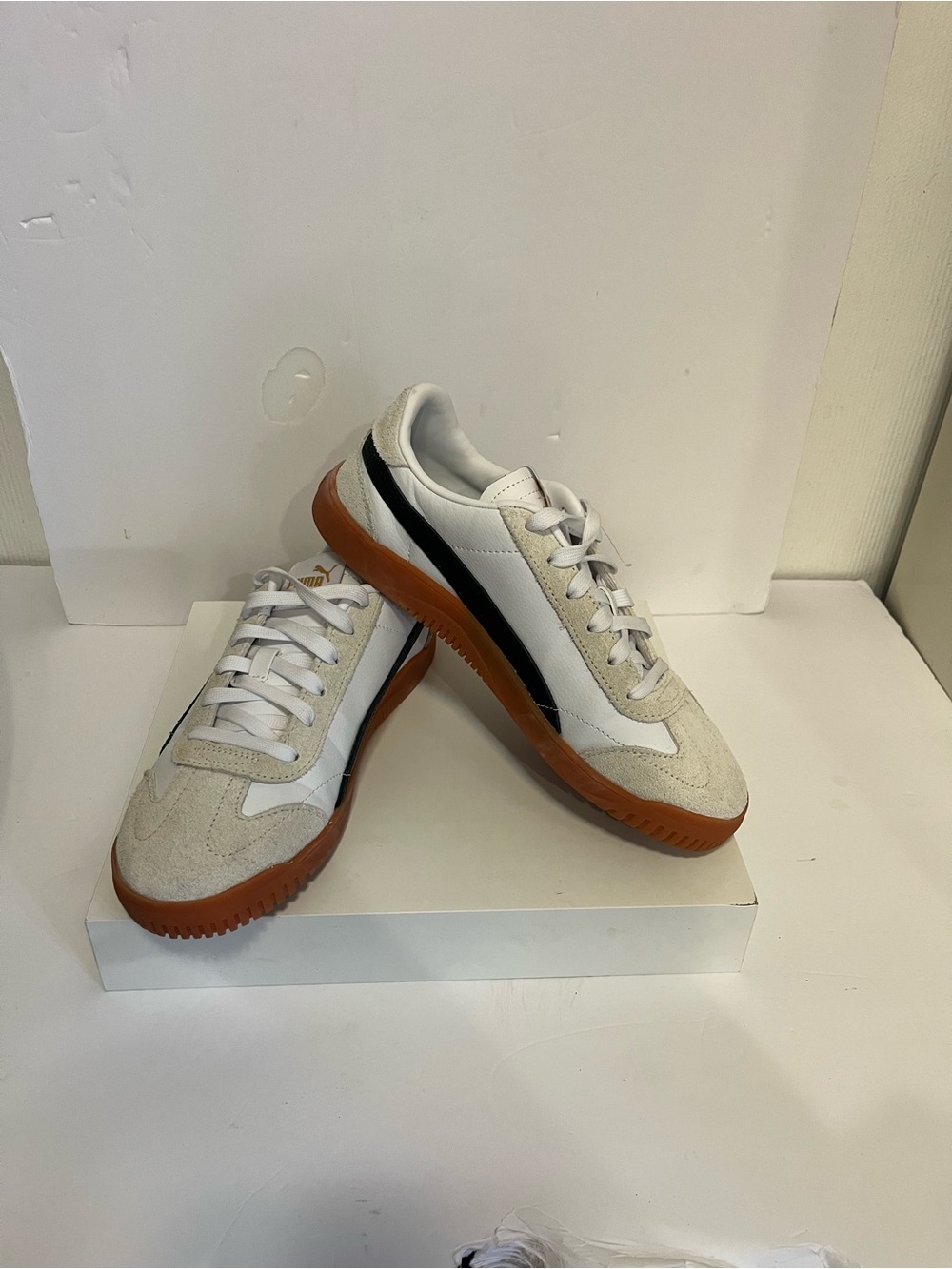 Puma White Suede & Leather Low-Top Sneaker with Black Accent